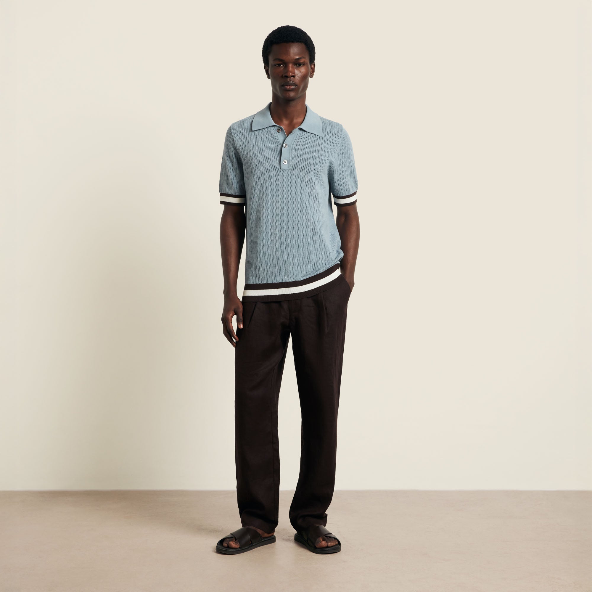Men's Quinn Knit Polo in Powder Blue | CHÉ Studios