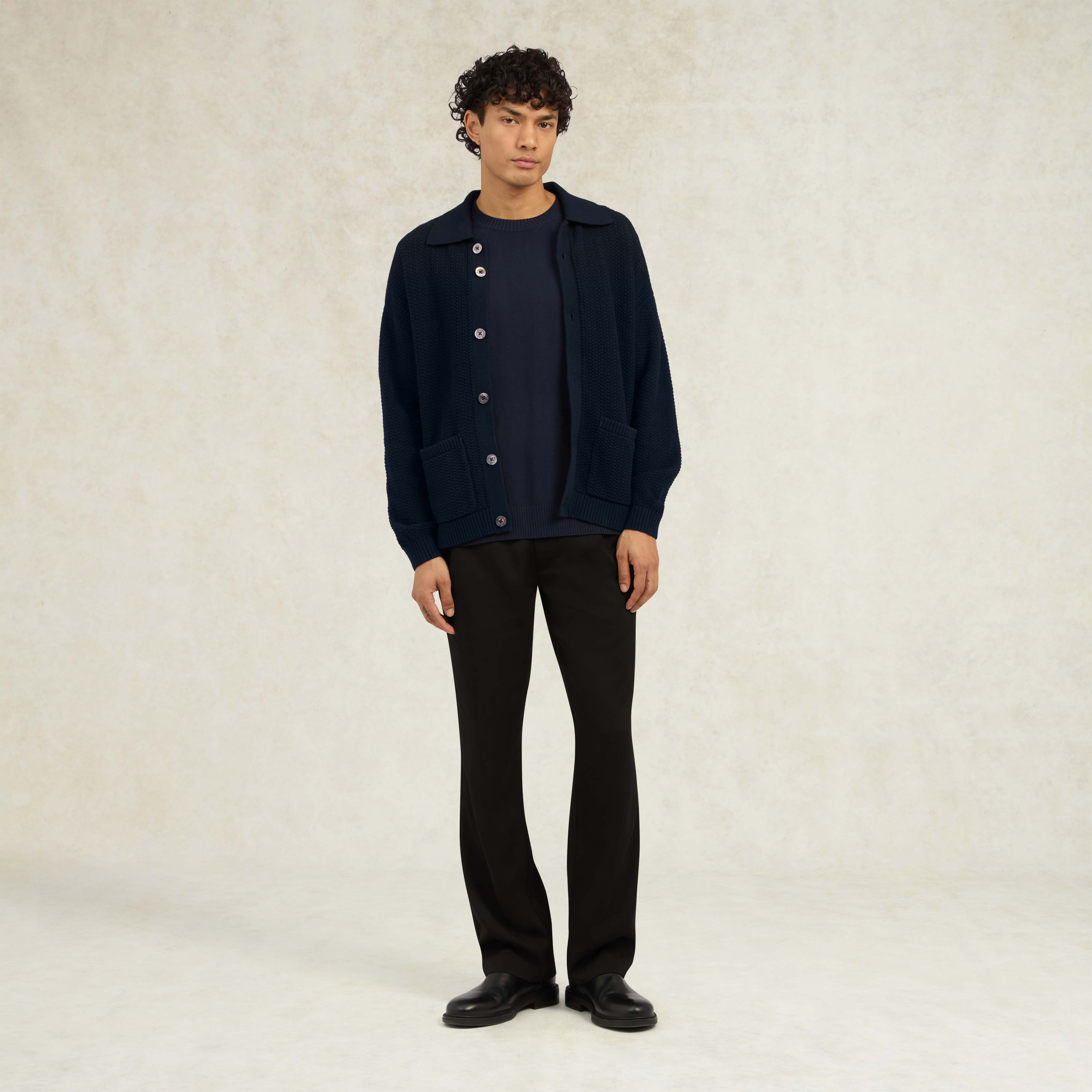 Men's Casentino Crochet Jacket - Navy | CHÉ Studios