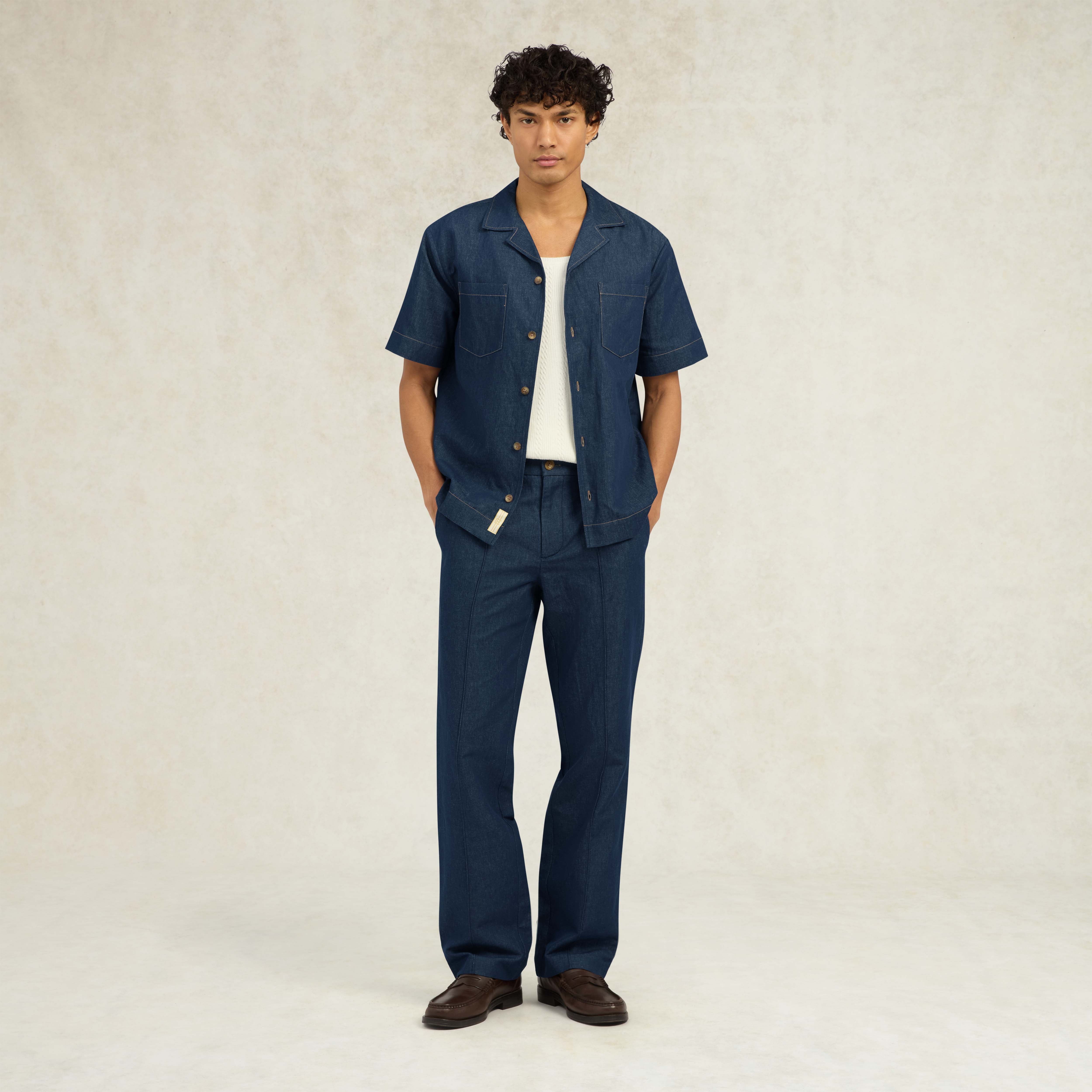 Men's Eastwood Denim Short Sleeve Shirt - Dark Blue | CHÉ Studios