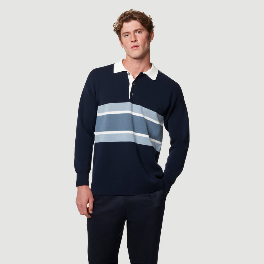 KNITTED RUGBY POLO - NAVY