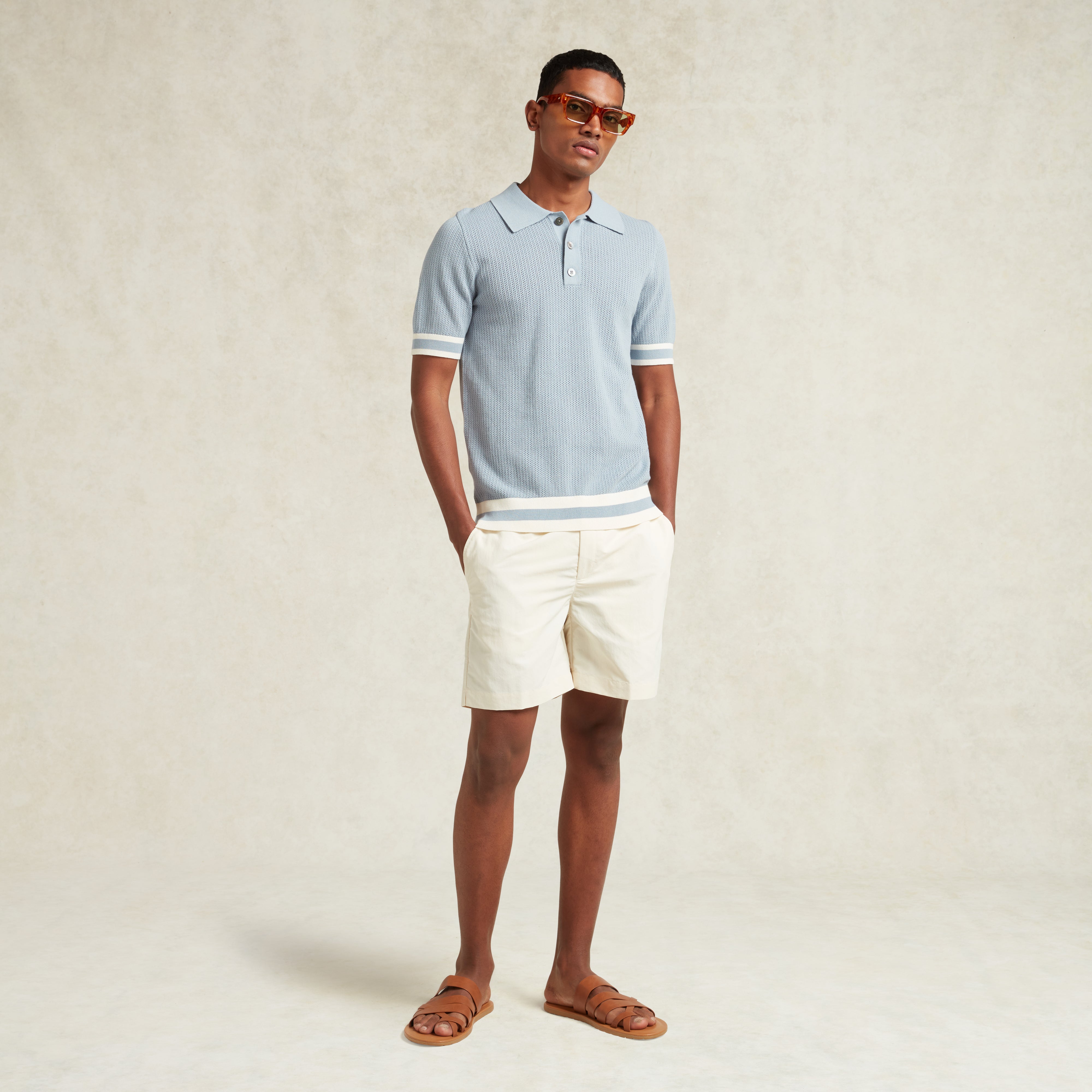 Powder Blue Knitted Cotton Short Sleeve Quinn Polo | CHÉ Studios