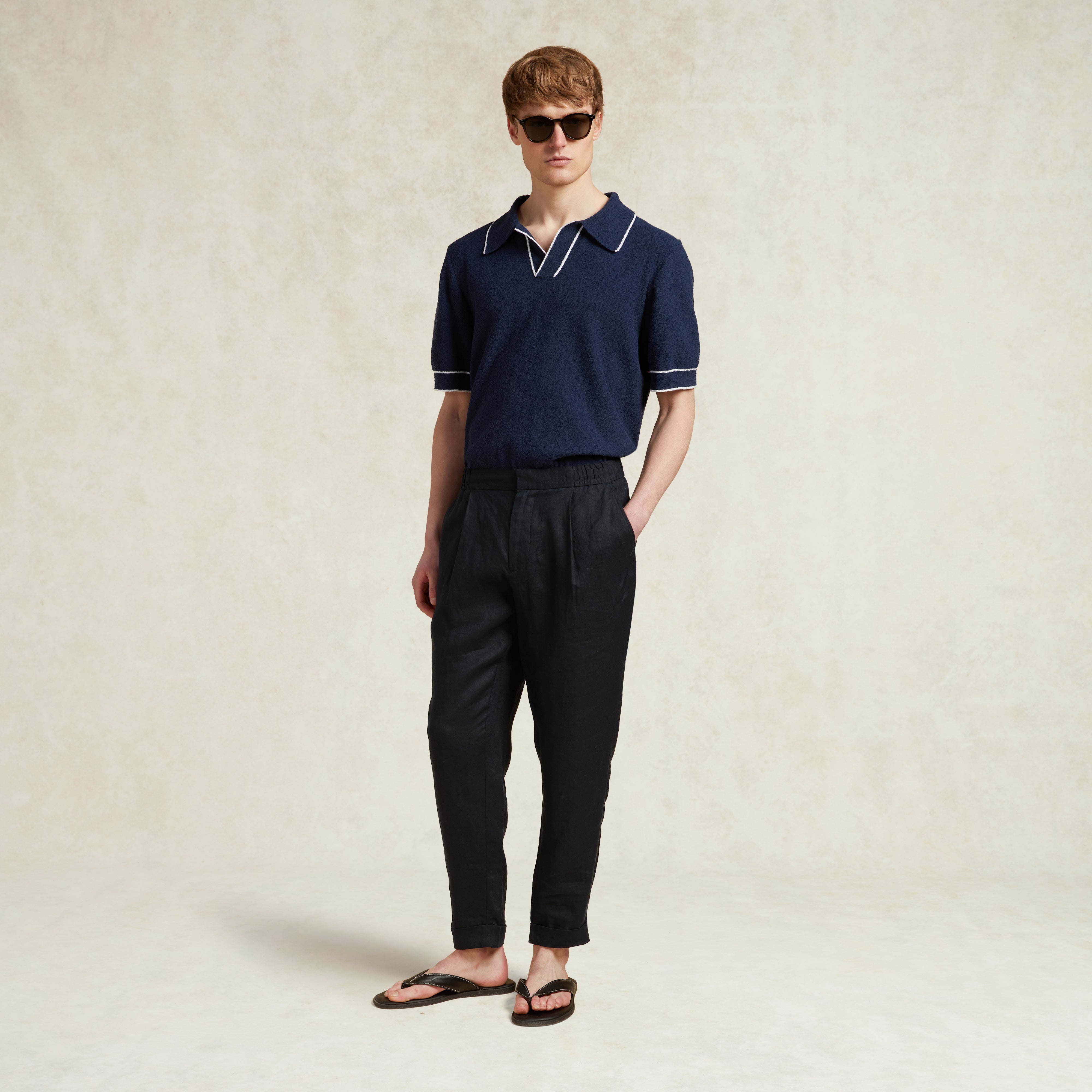 ARMAS COTTON BOUCLE KNIT POLO - NAVY