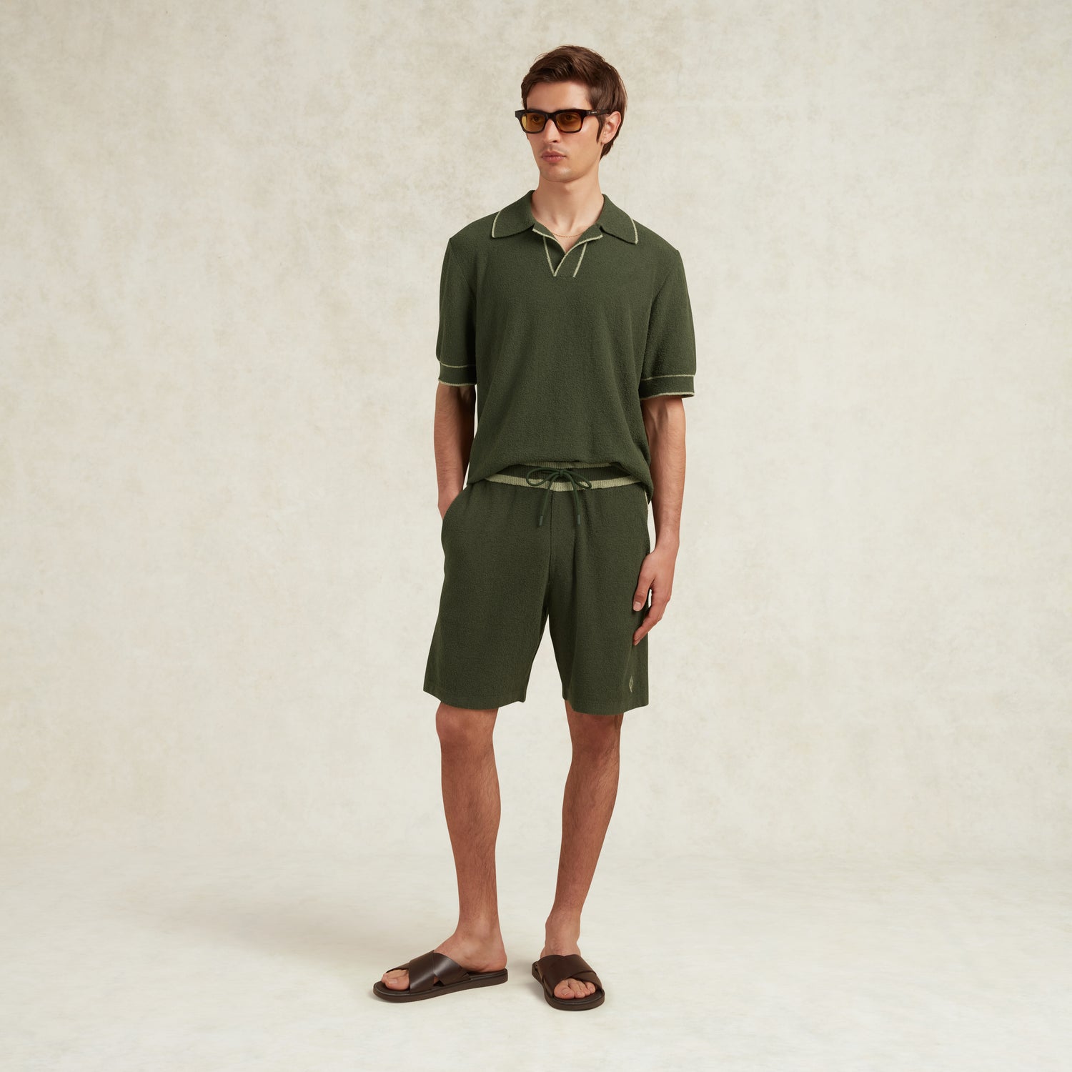 ARMAS COTTON BOUCLE KNIT POLO - KHAKI