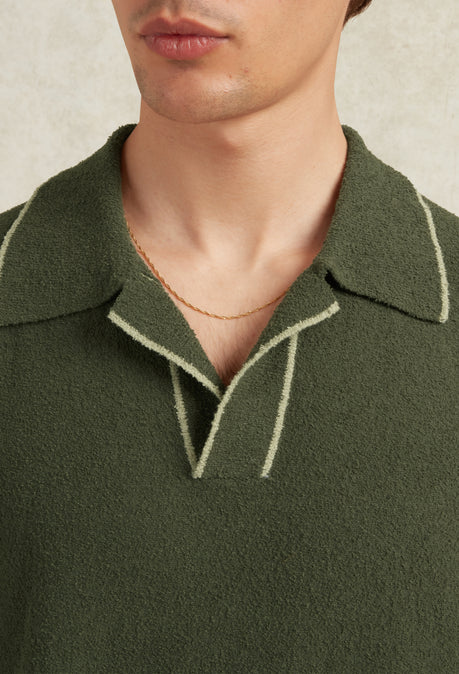 ARMAS COTTON BOUCLE KNIT POLO - KHAKI