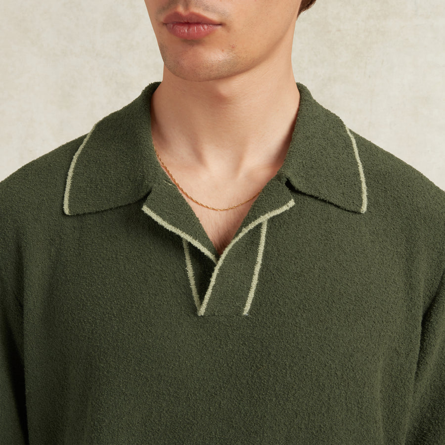 ARMAS COTTON BOUCLE KNIT POLO - KHAKI