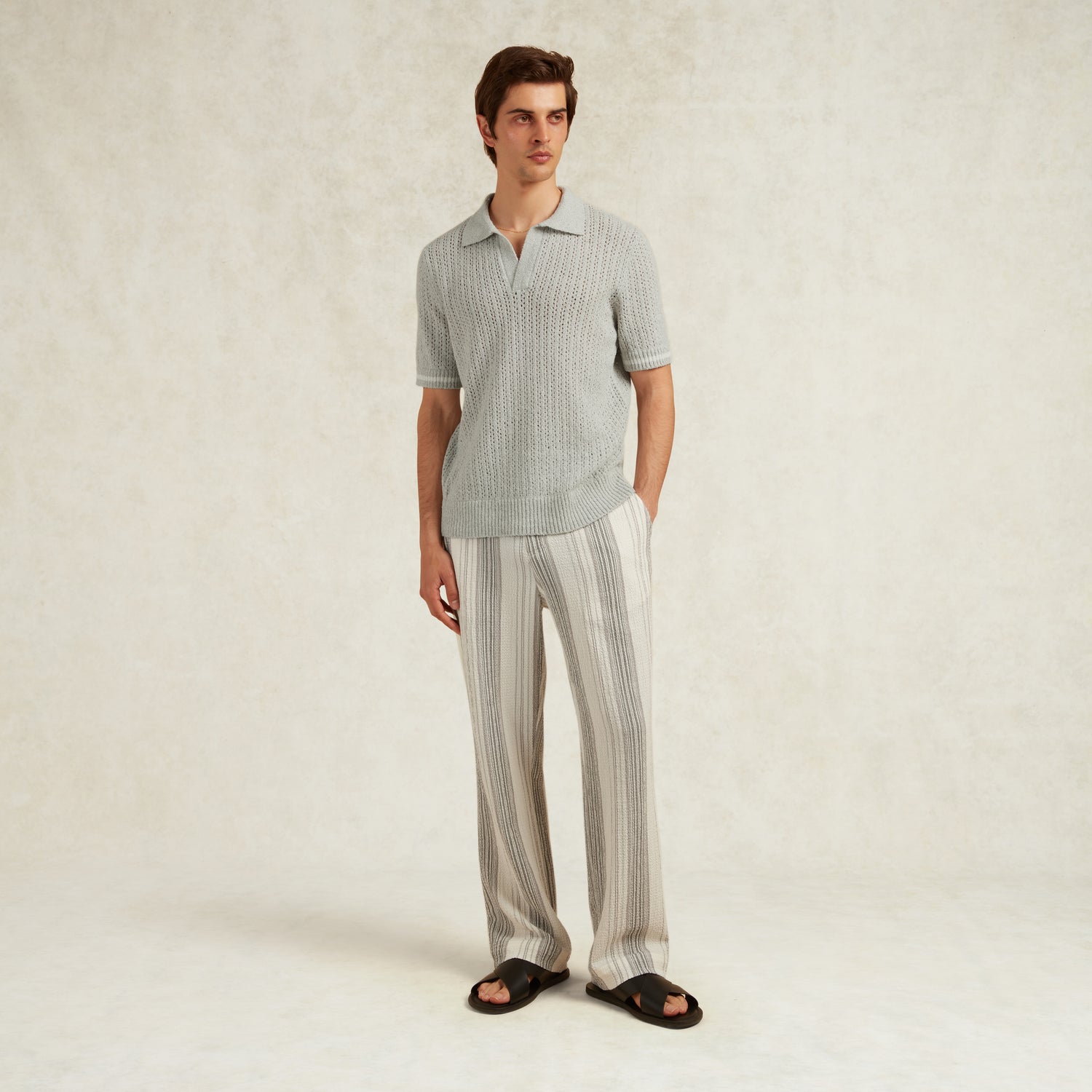 ASTER BOUCLE KNIT POLO - GREY