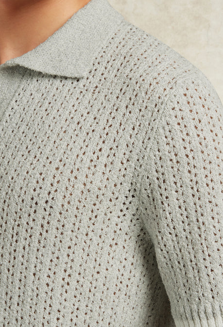 ASTER BOUCLE KNIT POLO - GREY