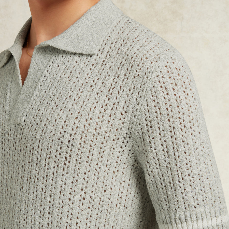 ASTER BOUCLE KNIT POLO - GREY