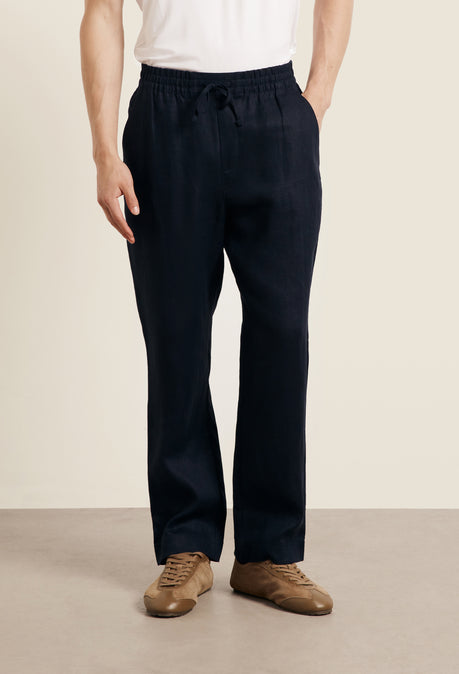 AVILA DRAWSTRING LINEN TROUSER - NAVY