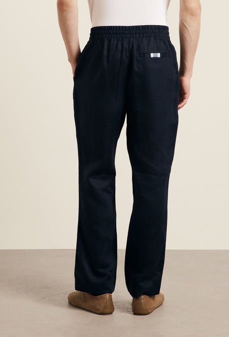 AVILA DRAWSTRING LINEN TROUSER - NAVY