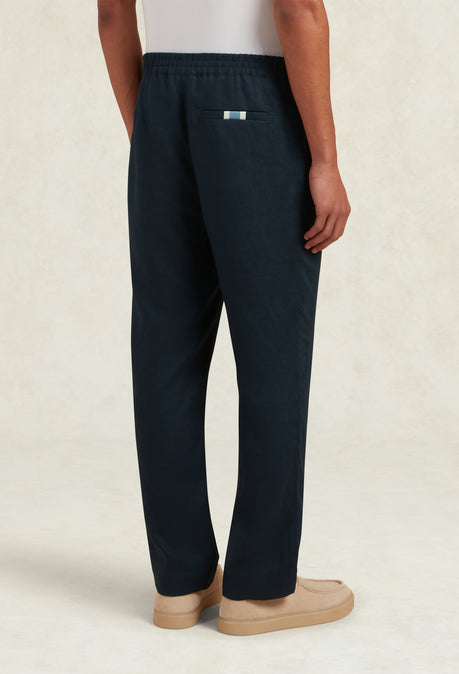 PANTALON EN LIN AVILA AVEC CORDON DE SERRAGE - MARINE