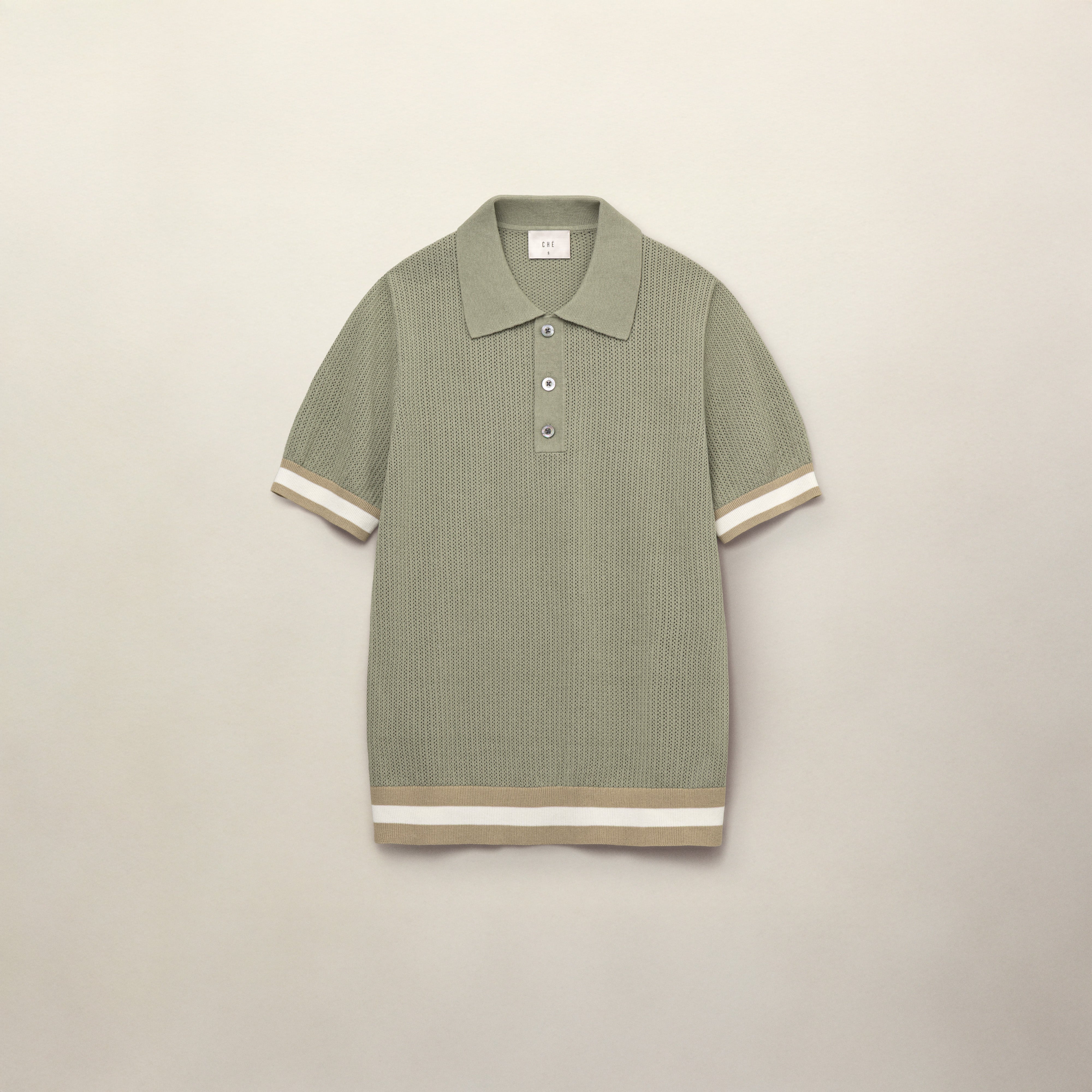 Men's Knitted Cotton Short Sleeve Quinn Polo - Sage | CHÉ Studios Men's Knitted Cotton Short Sleeve Quinn Polo - Sage | CHÉ Studios