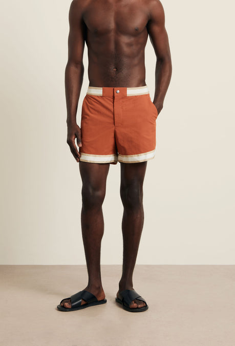 Short de bain baller en nylon recyclé - Rouille