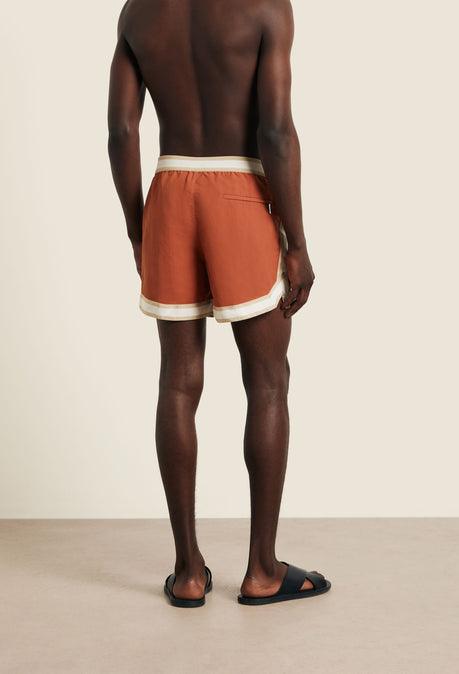 Short de bain baller en nylon recyclé - Rouille