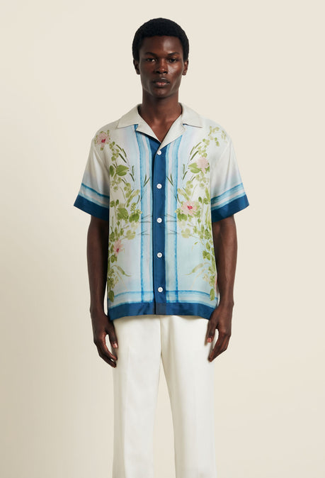 Bloom Print Silk Shirt - Blue