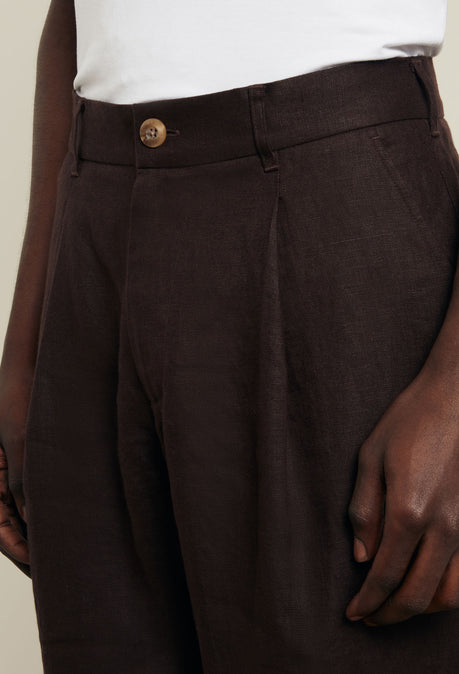 Pantalon en lin Nassau – Marron chocolat