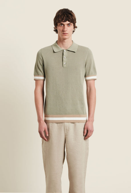 Polo Quinn en maille ajourée de coton - Sauge