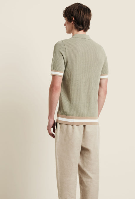 Polo Quinn en maille ajourée de coton - Sauge