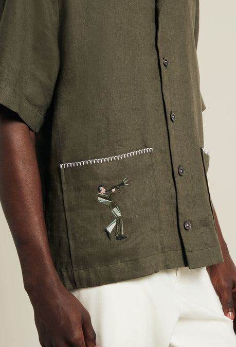 Trompette Embroidered Shirt - Deep Forest