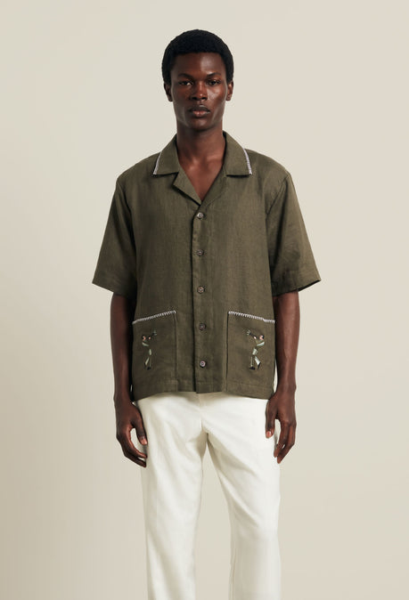 Trompette Embroidered Shirt - Deep Forest