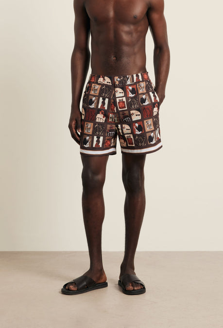 Short de bain Wilson en polyester recyclé - Marron chocolat