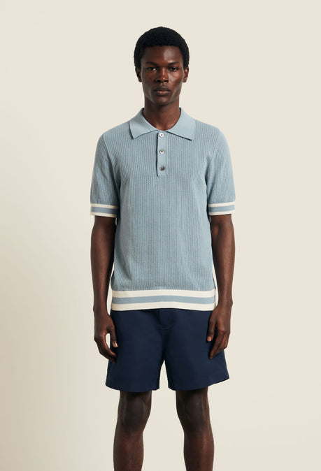 Cotton Open Knit Quinn Polo - Powder Blue