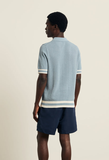 Cotton Open Knit Quinn Polo - Powder Blue