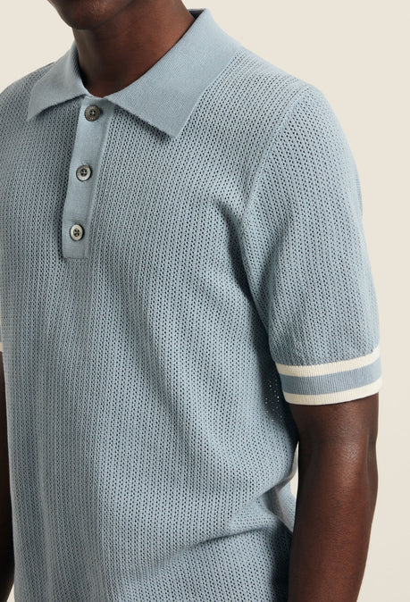 Cotton Open Knit Quinn Polo - Powder Blue