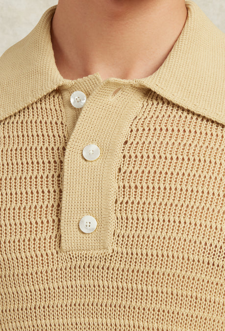 CAPELLO COTTON KNITTED POLO - BEIGE