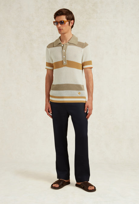 CHILE COTTON CROCHET KNIT POLO - WHITE