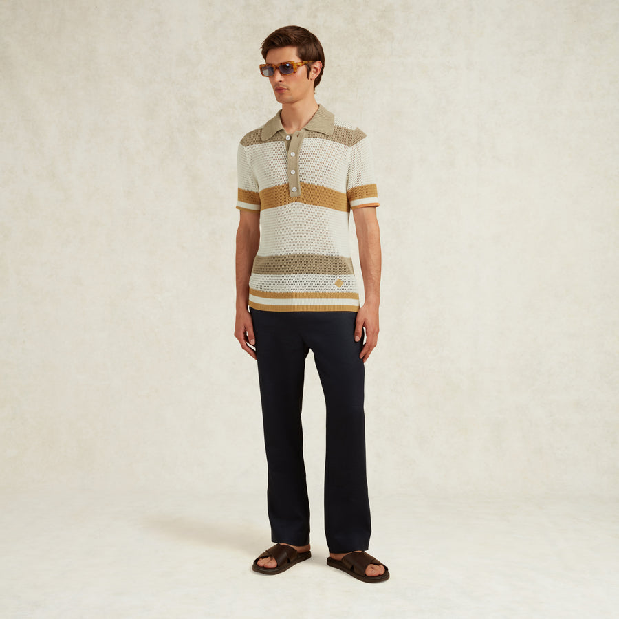 CHILE COTTON CROCHET KNIT POLO - WHITE