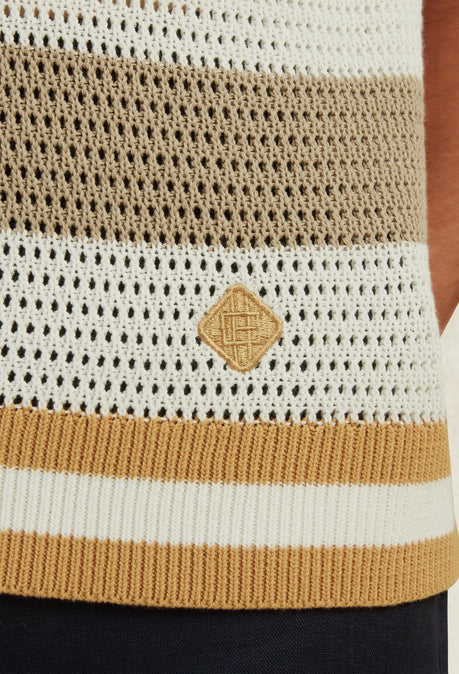 CHILE COTTON CROCHET KNIT POLO - WHITE