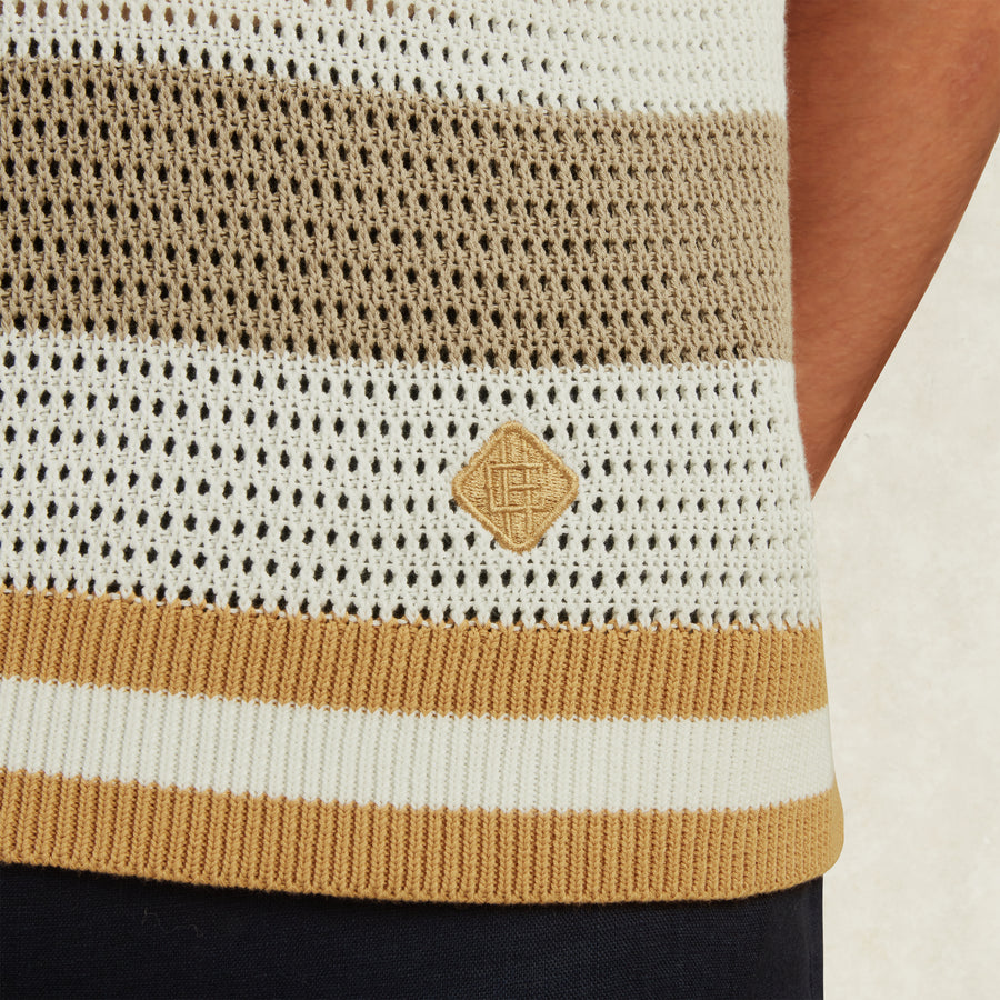 CHILE COTTON CROCHET KNIT POLO - WHITE
