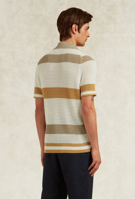 CHILE COTTON CROCHET KNIT POLO - WHITE
