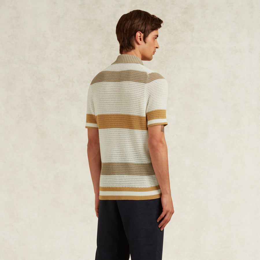 CHILE COTTON CROCHET KNIT POLO - WHITE
