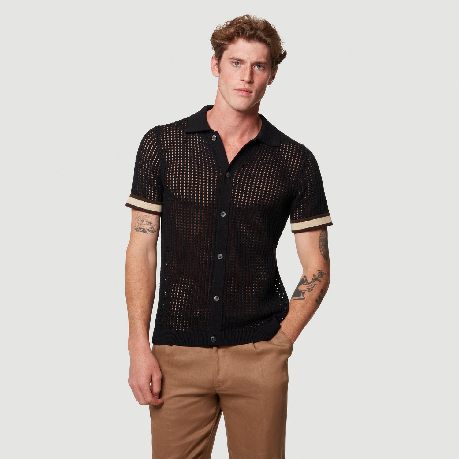 ELIAS CROCHET POLO - BLACK