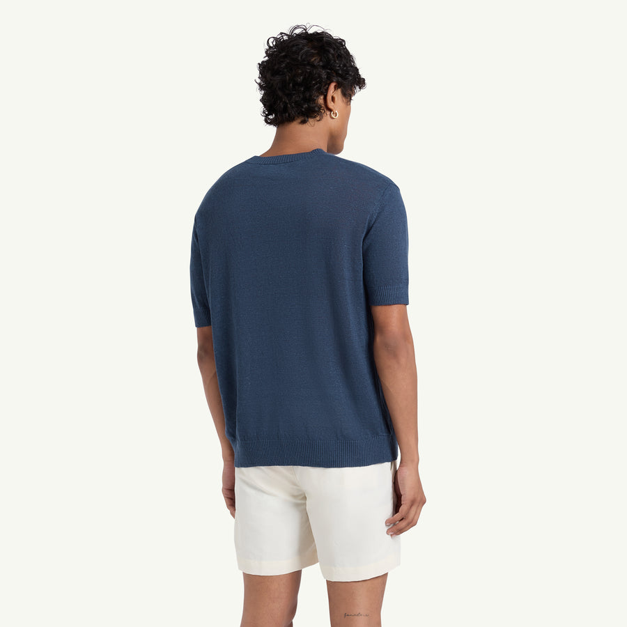 FERRIER LINEN KNITTED T-SHIRT - NAVY