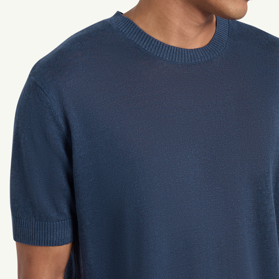 FERRIER LINEN KNITTED T-SHIRT - NAVY