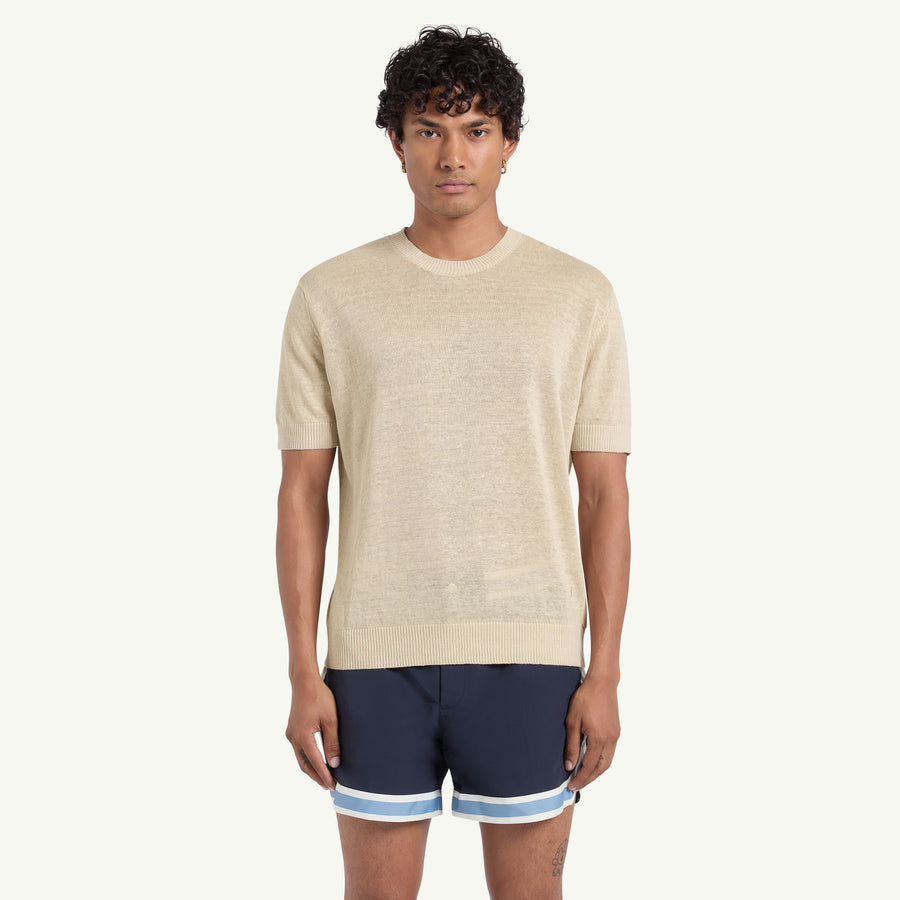 FERRIER LINEN KNITTED T-SHIRT - CAMEL