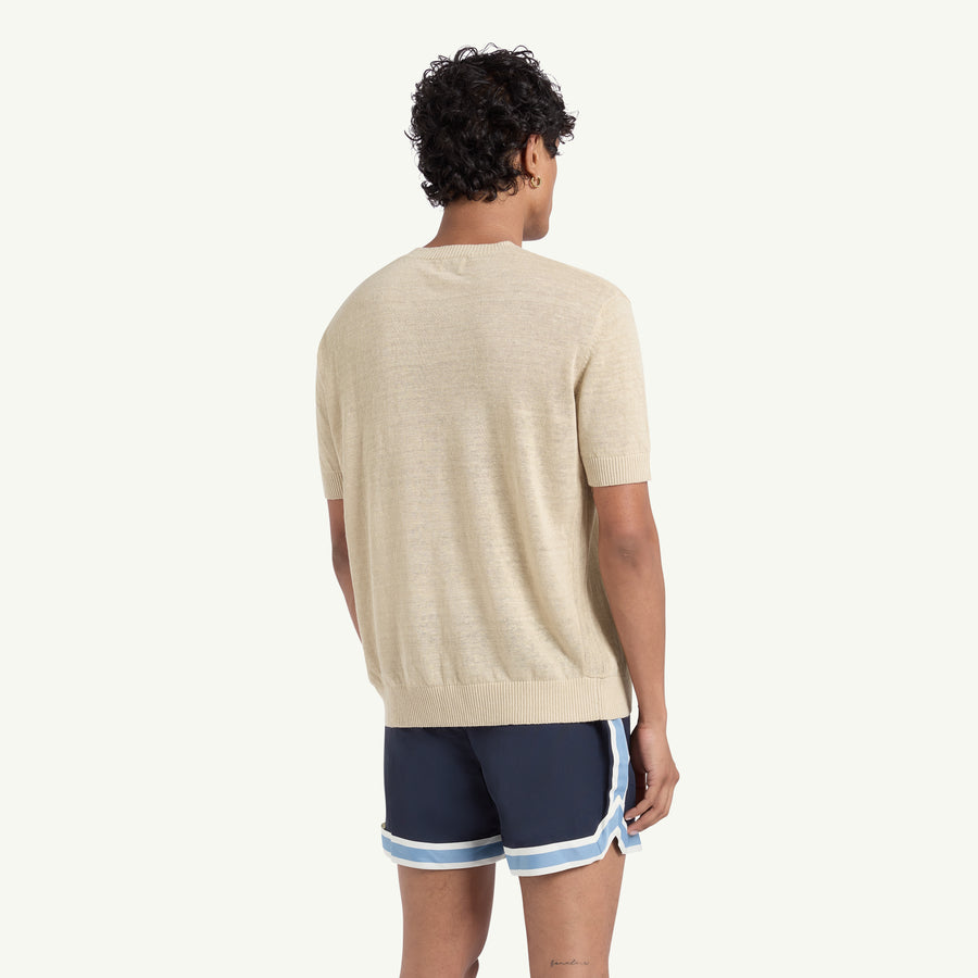 FERRIER LINEN KNITTED T-SHIRT - CAMEL