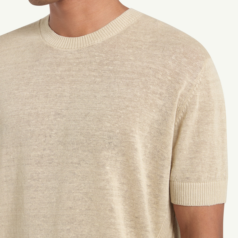 FERRIER LINEN KNITTED T-SHIRT - CAMEL