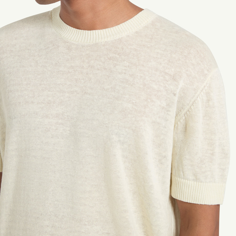 FERRIER LINEN KNITTED T-SHIRT - IVORY