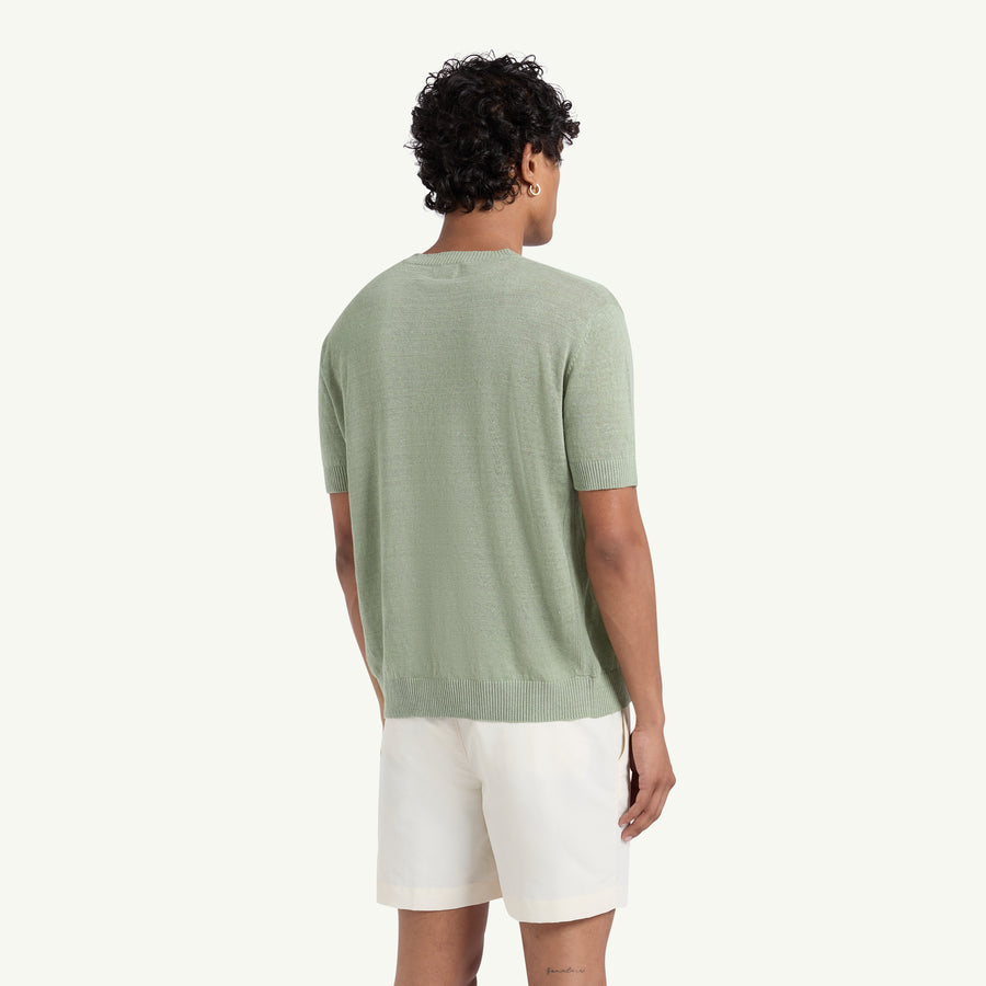 FERRIER LINEN KNITTED T-SHIRT- SAGE