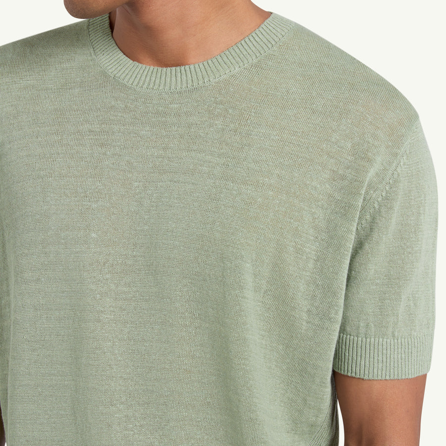 FERRIER LINEN KNITTED T-SHIRT- SAGE