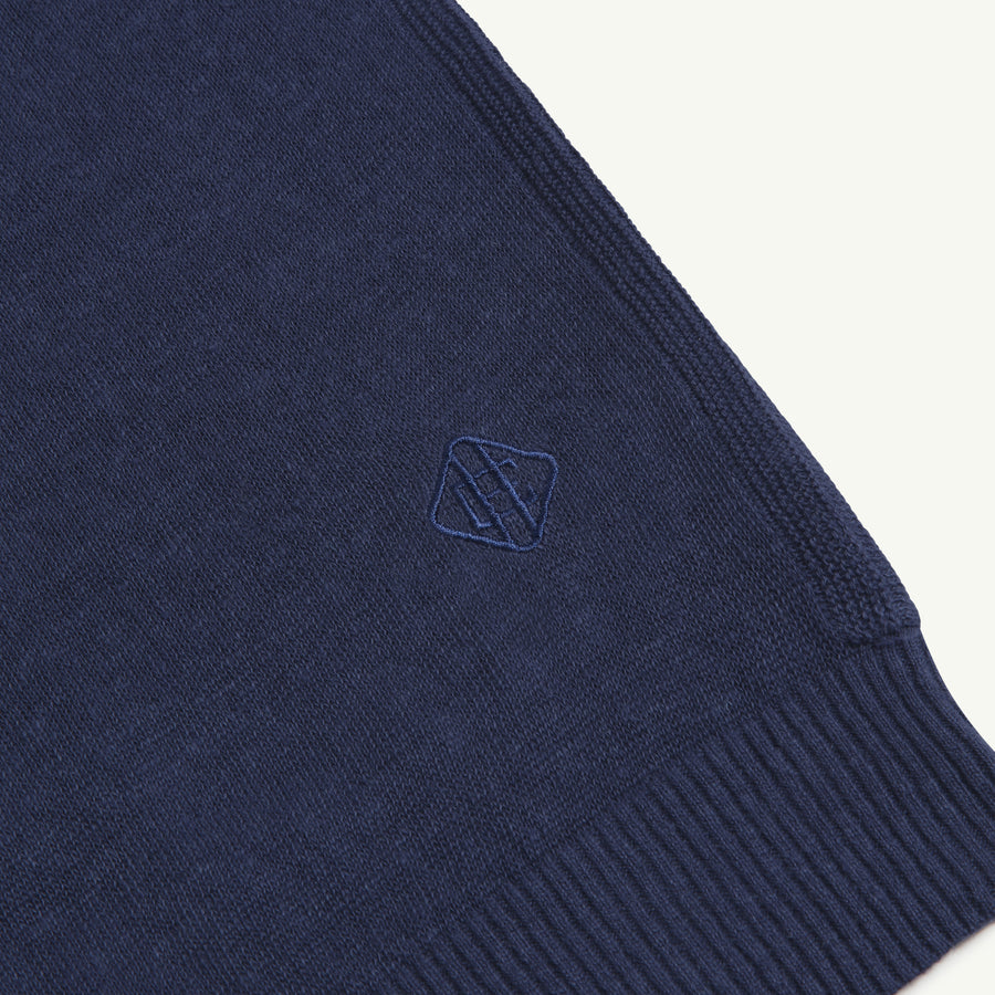 FERRIER LINEN KNITTED T-SHIRT - NAVY