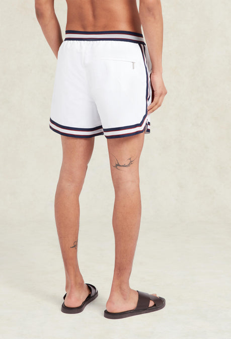 Short de bain Baller en nylon recyclé à rayures - Blanc