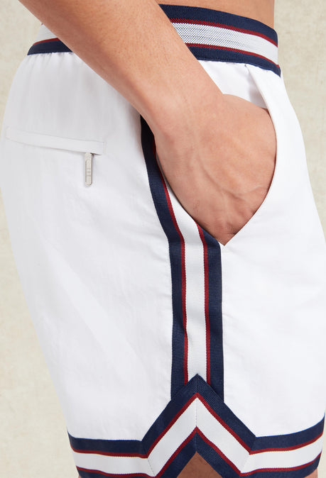 Short de bain Baller en nylon recyclé à rayures - Blanc