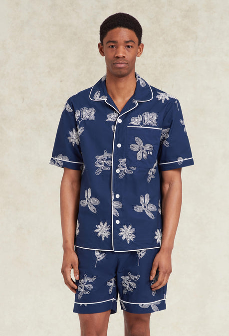 Flores Embroidered Shirt - Blue
