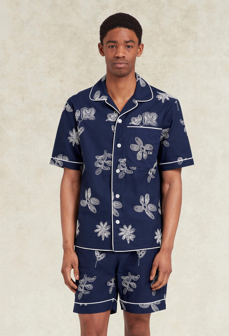 Chemise brodée Flores - Bleu