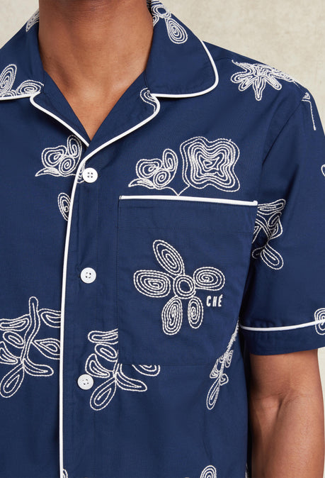Flores Embroidered Shirt - Blue